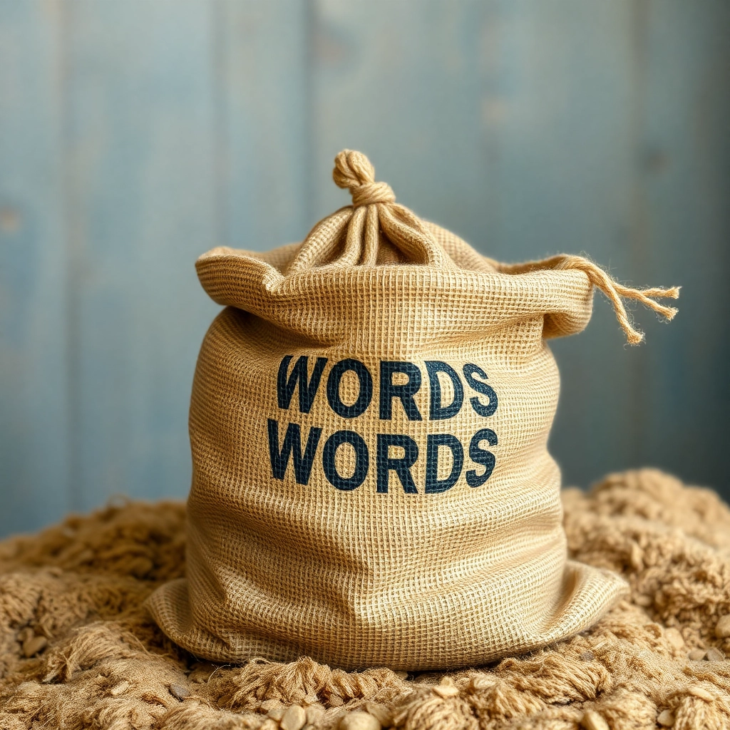 worn burlap sack full of words