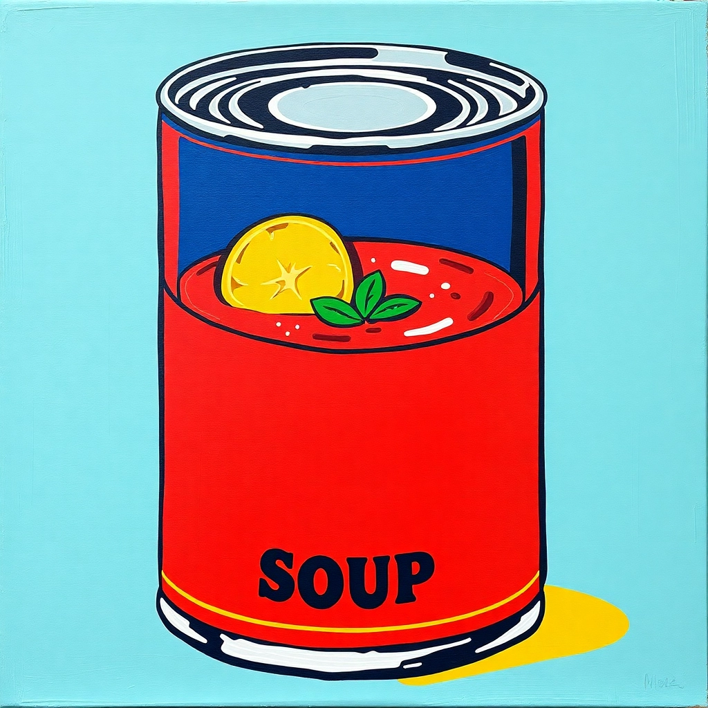 pop art painting of a can of soup