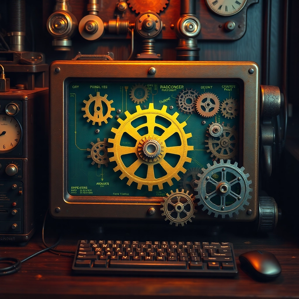 cogs within the steampunk computer