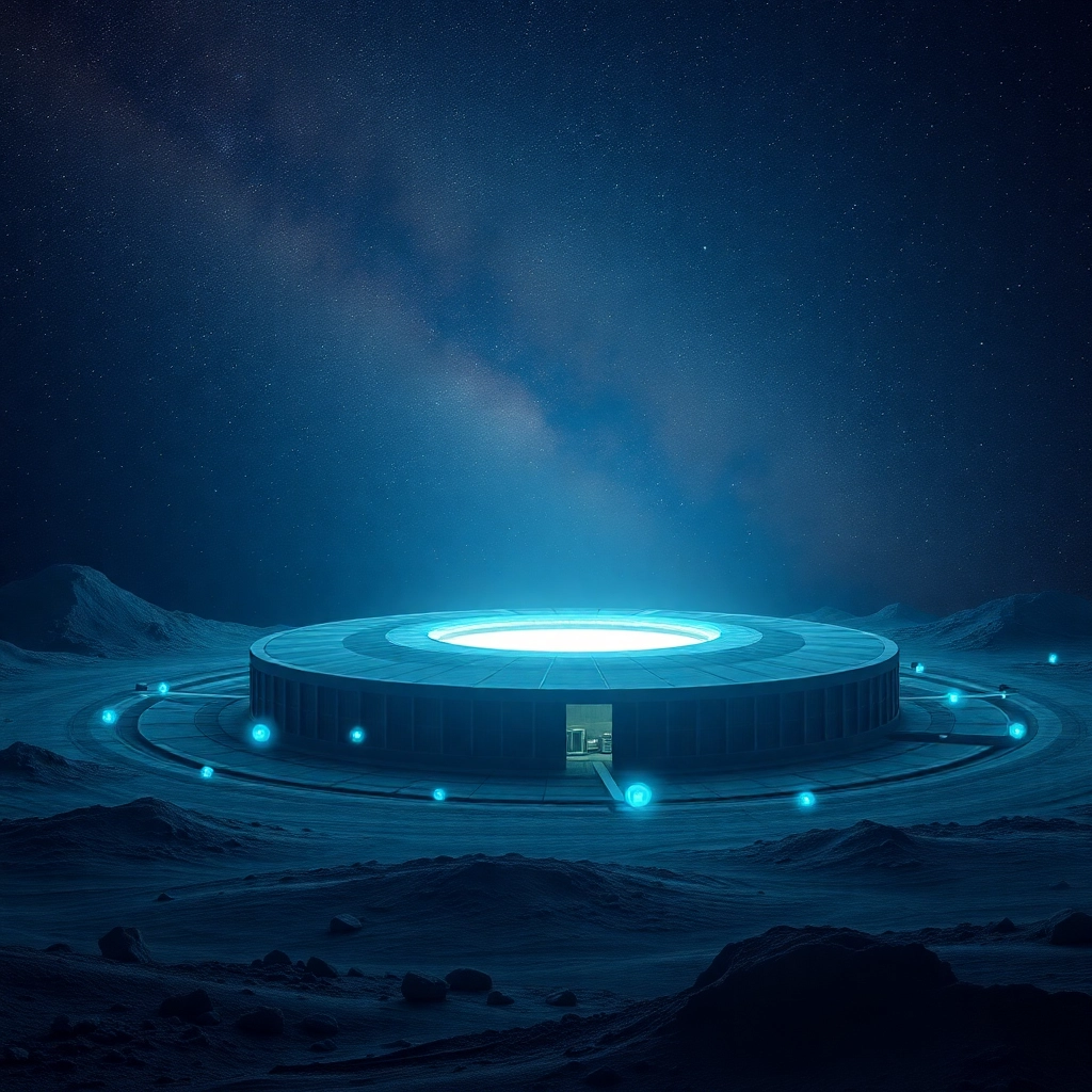 an asteroid data center, photograph