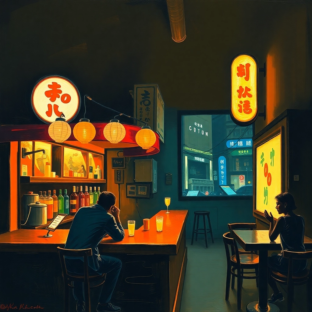 microbar in Tokyo, Hopper painting, nighthawks