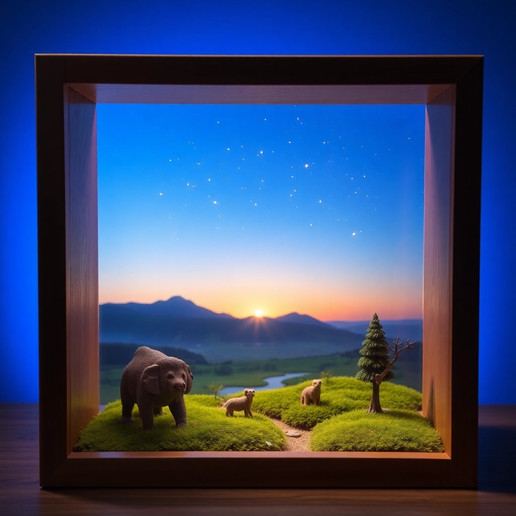 Existential bliss, in a shadow-box diorama