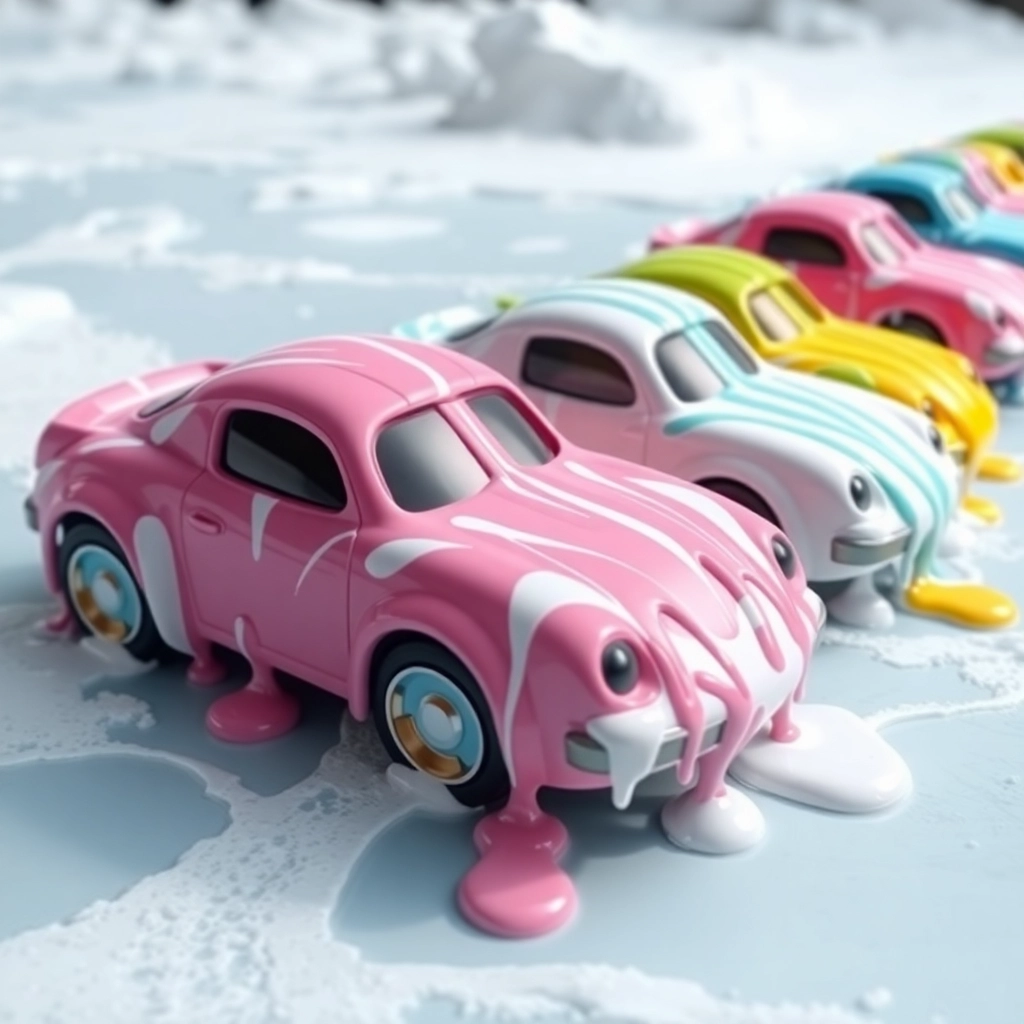 Cars made out of drippy ice cream