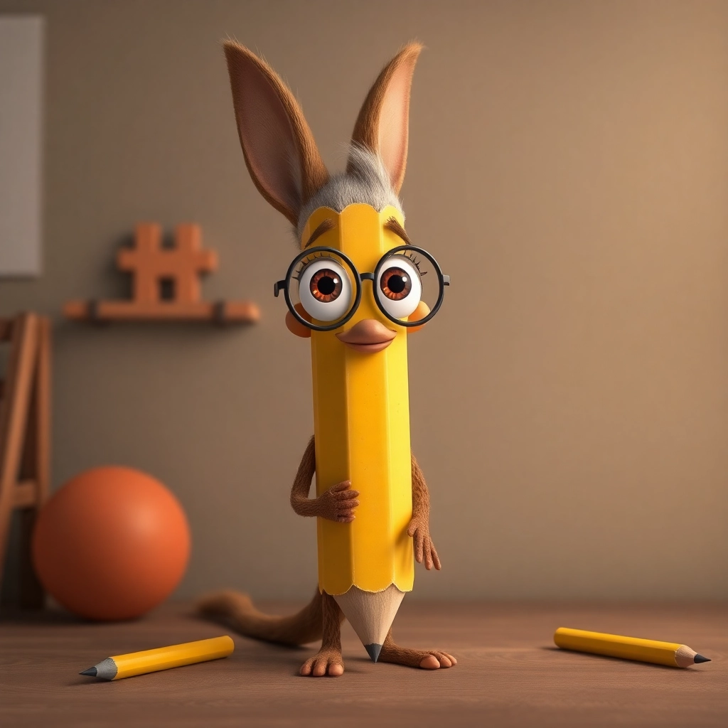 anthropomorphic pencil the end of her first day in preschool and she's over it Pixar style