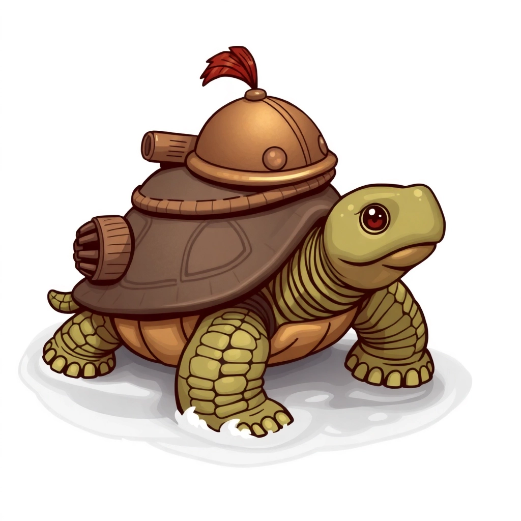turtle with a cannon on its back and a cute helmet
