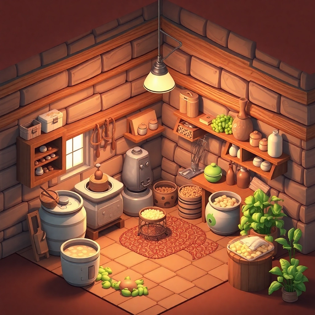 the fermentation corner, cottagecore 3d isometric