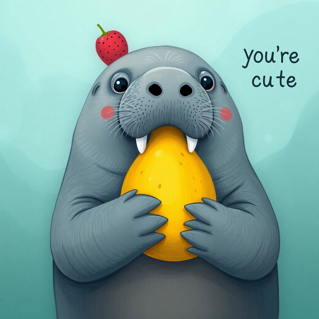 a manly manatee with fruit, and he thinks you're cute