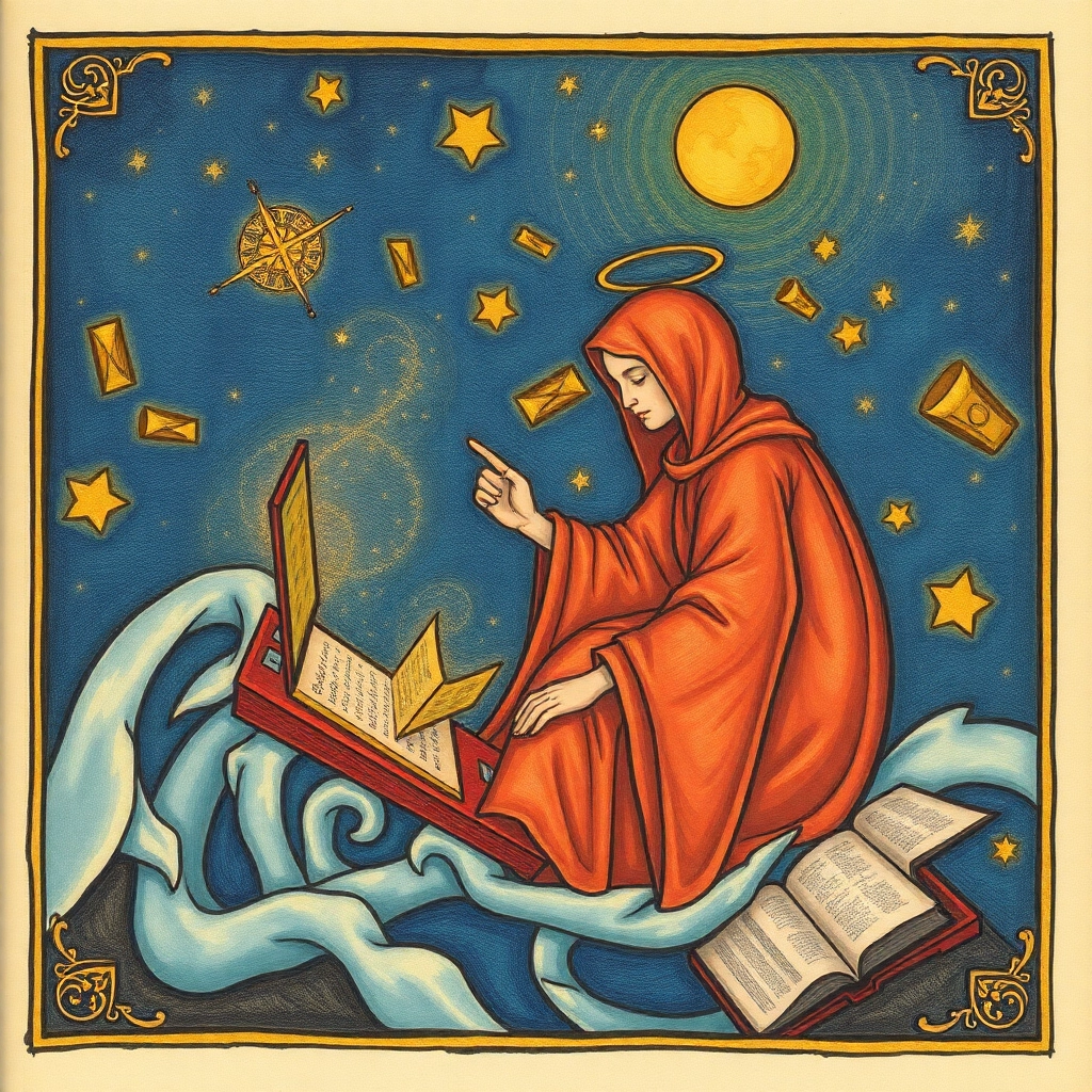 Surfing the net, illuminated manuscript