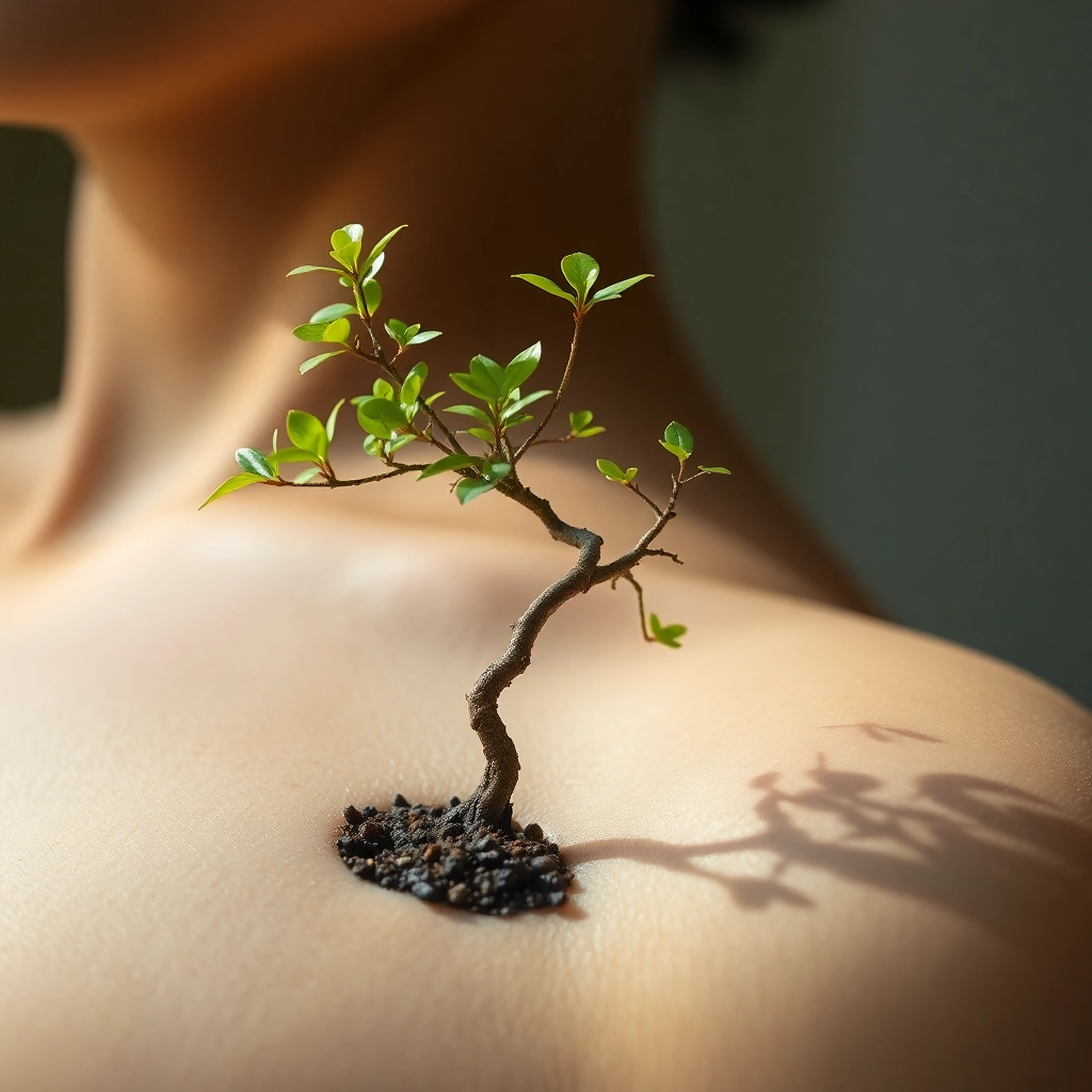 A bonsai tree growing out of your skin, delicately emerging