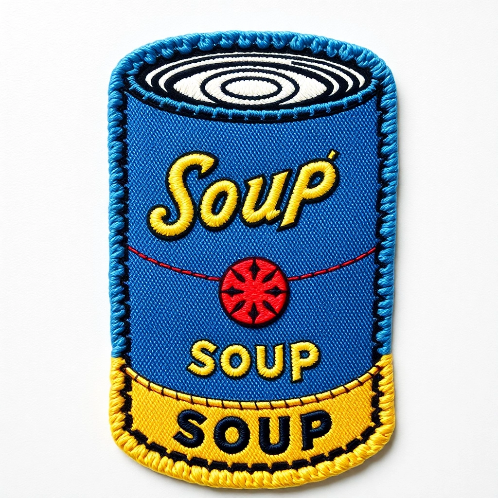 denim patch pop art can of soup