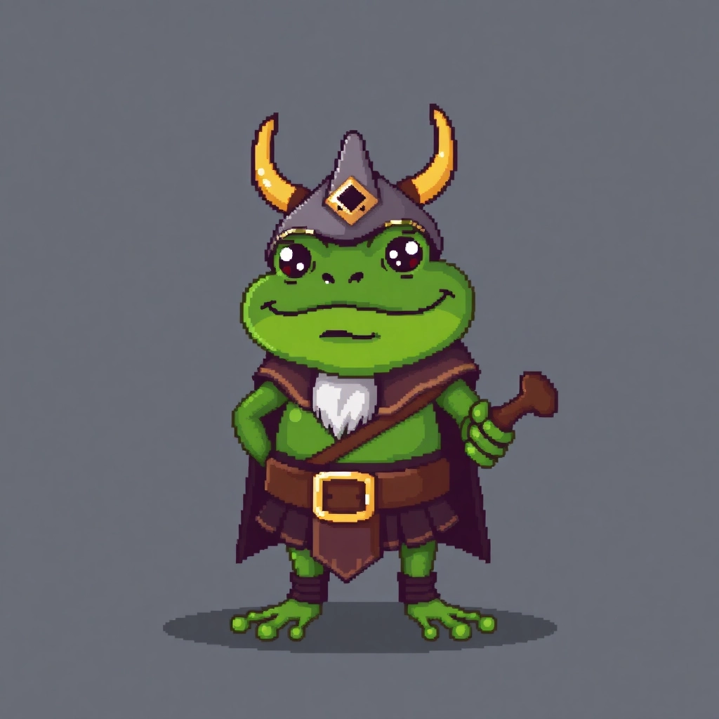 Frog dressed as a viking, 8bit pixel art avatar