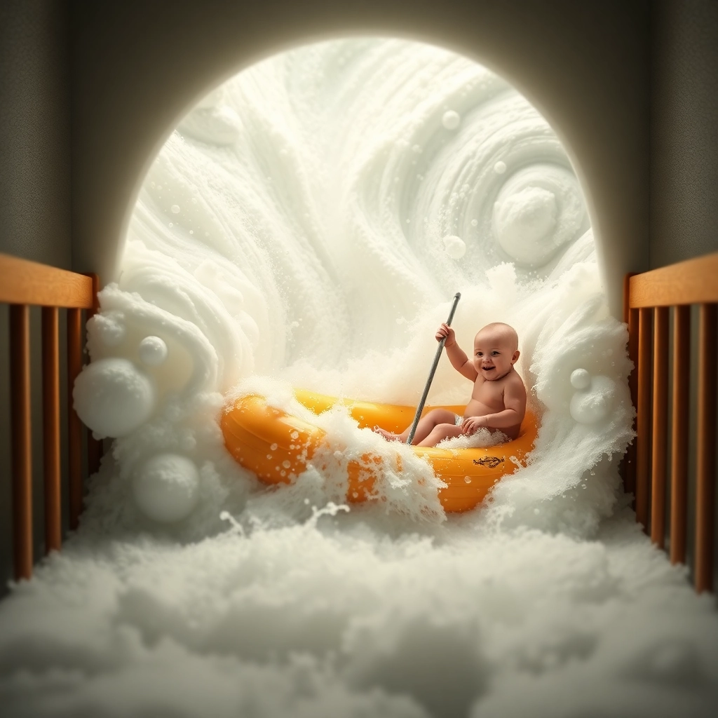 Whitewater rafting through a baby's crib