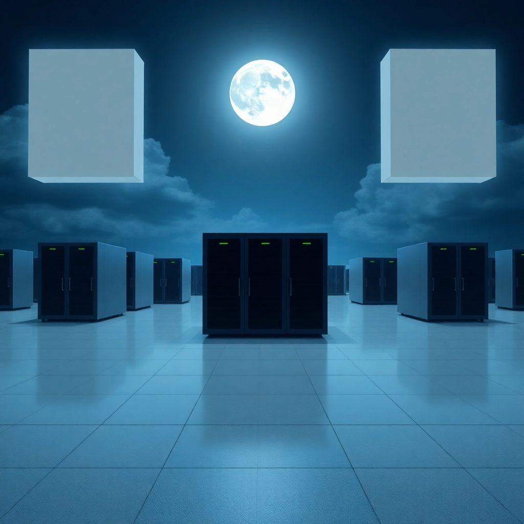 a moony data center, photograph