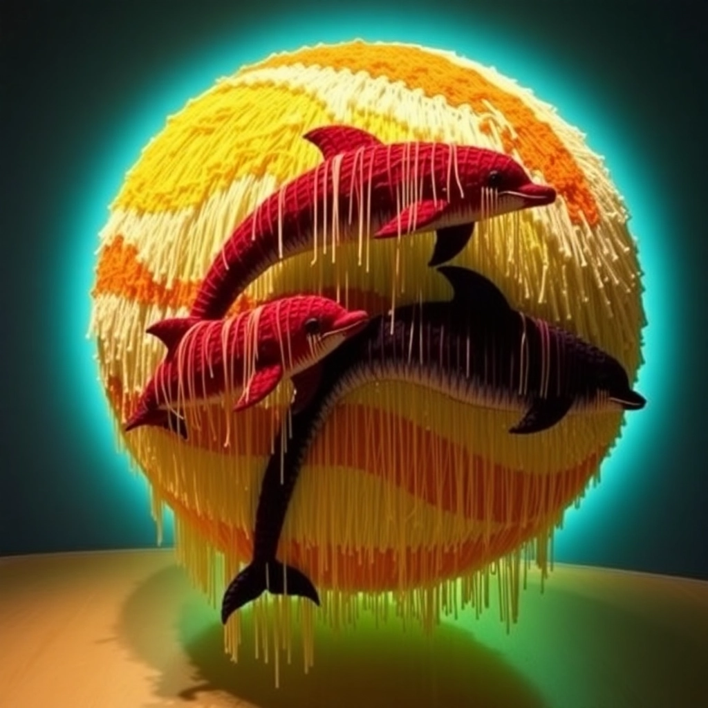 dolphins on planet neptune, yarnbomb installation