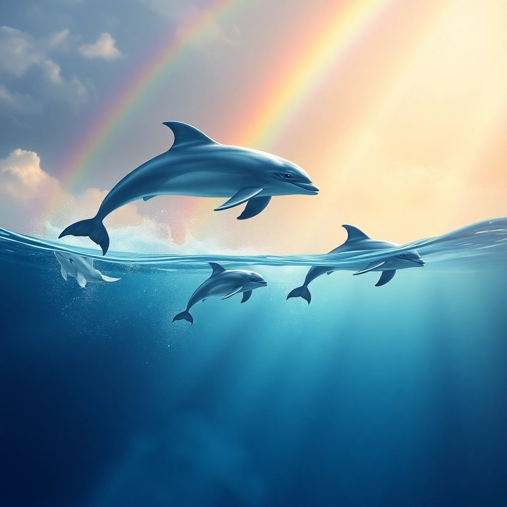 dolphins on neptune jumping through rainbows