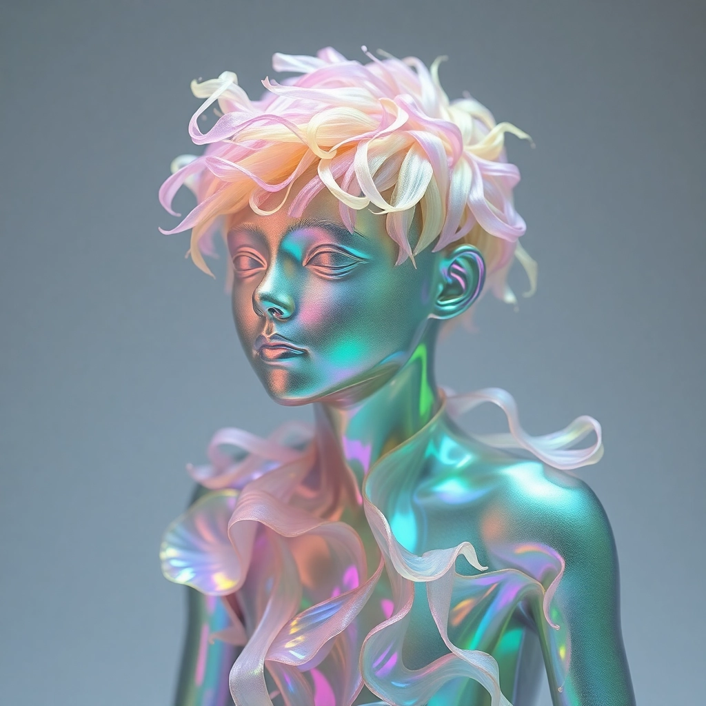 Boy made out of iridescent seaweed