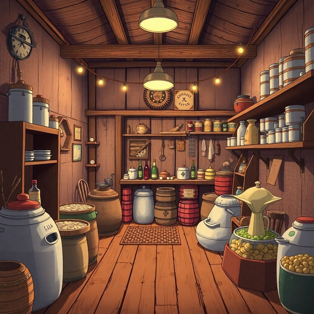 the fermentation corner, cottagecore, anime style