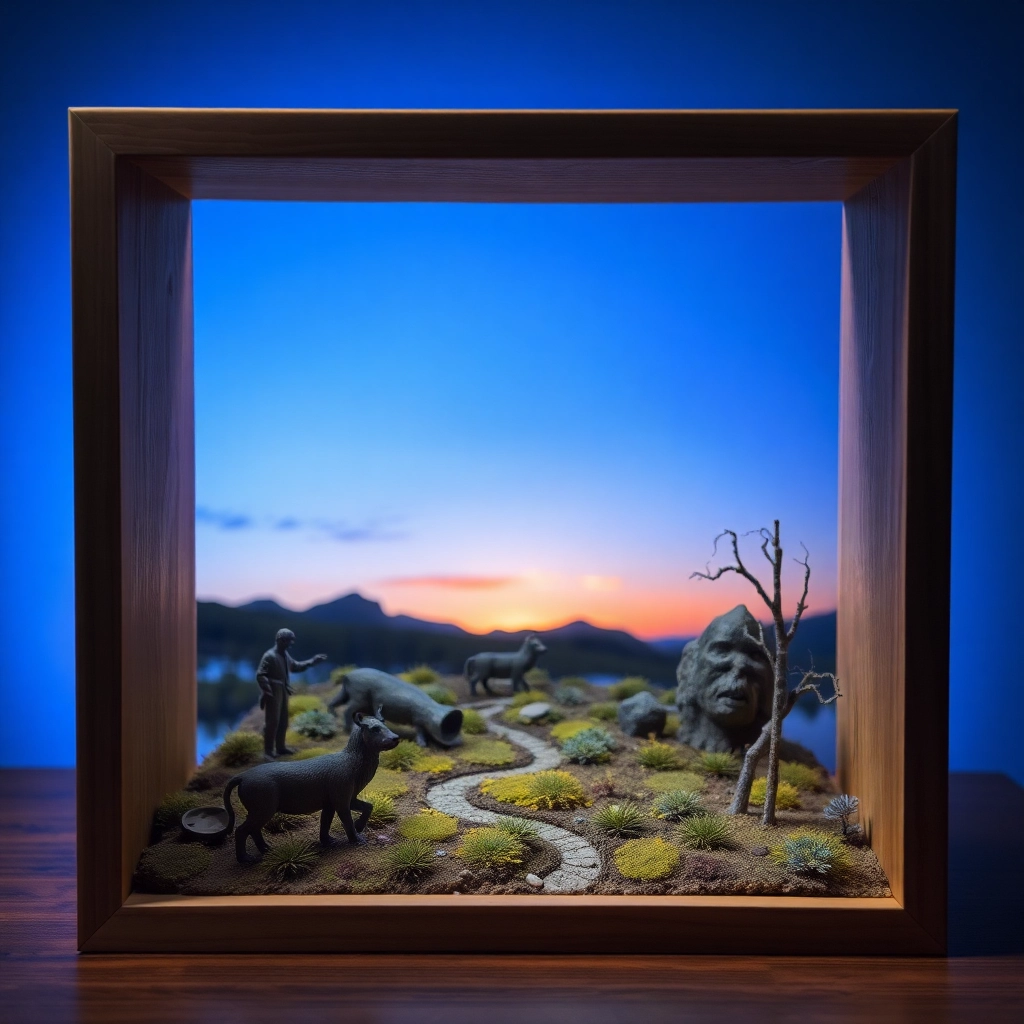 Existential crisis, in a shadow-box diorama