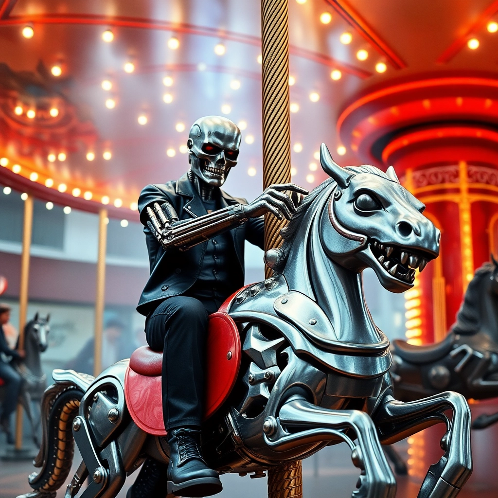 the Terminator riding a merry go round