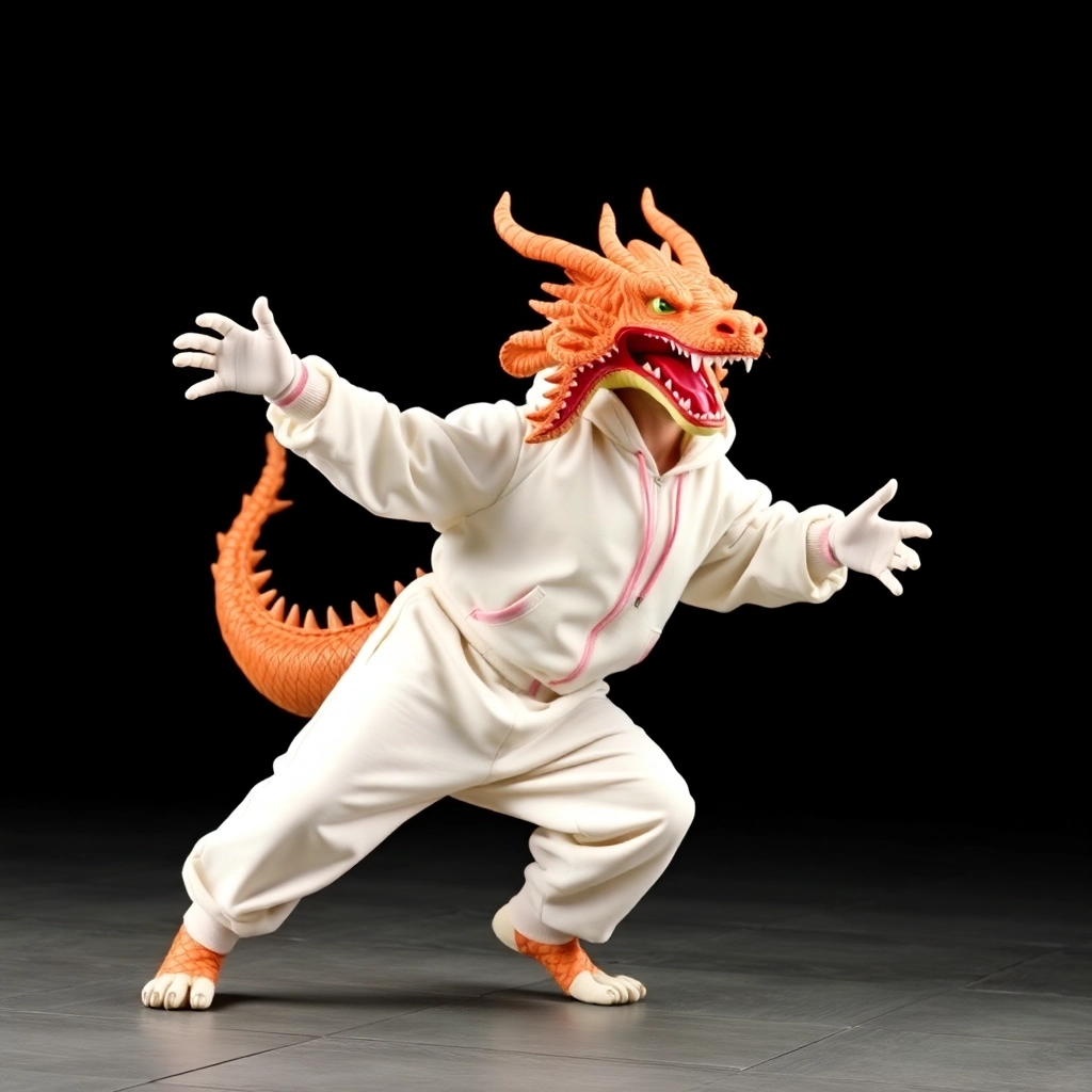 dragon doing breakdancing, sweatsuit